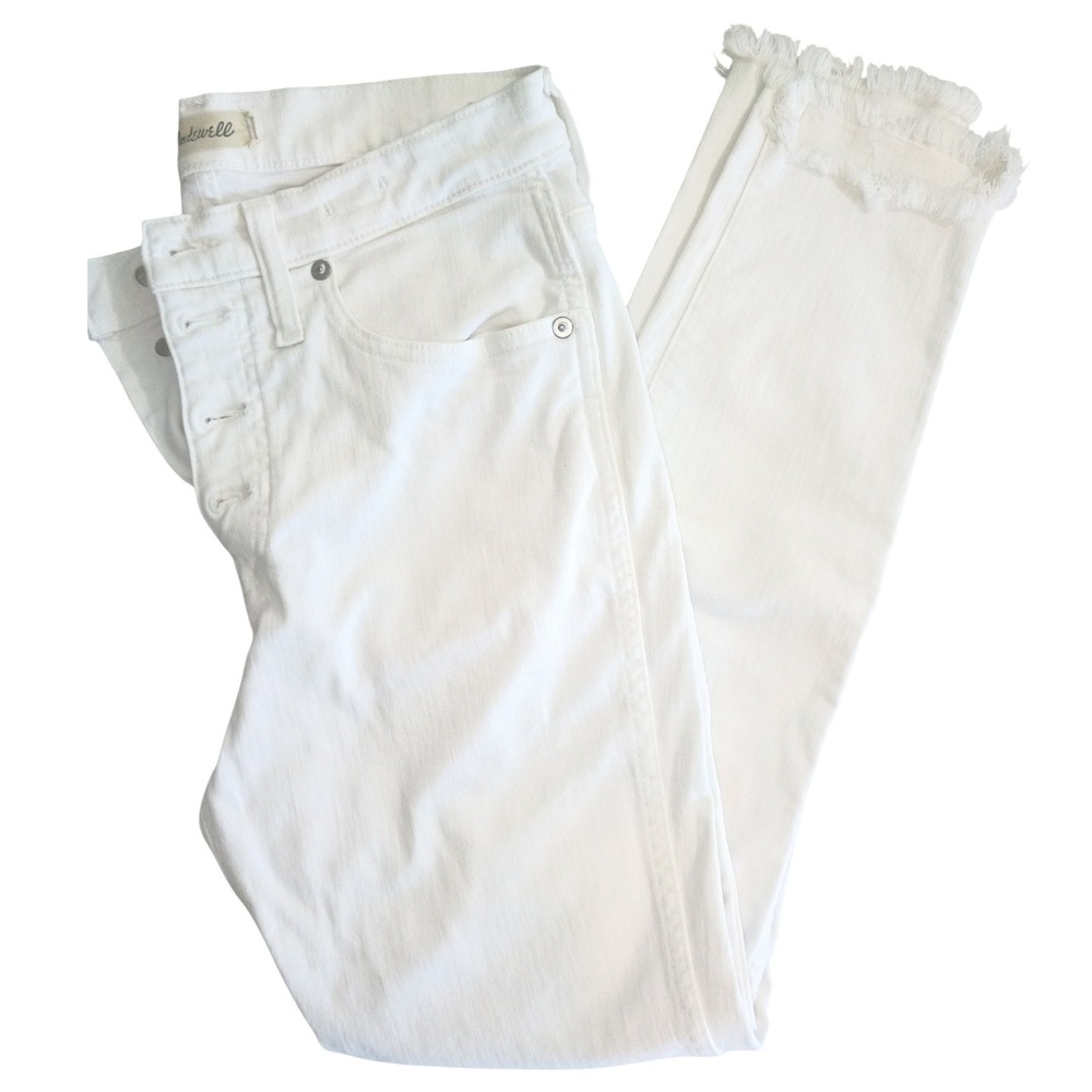 Madewell 10 High Rise Skinny Jeans White Button Fly Raw Frayed Step‎ Hem Size 28